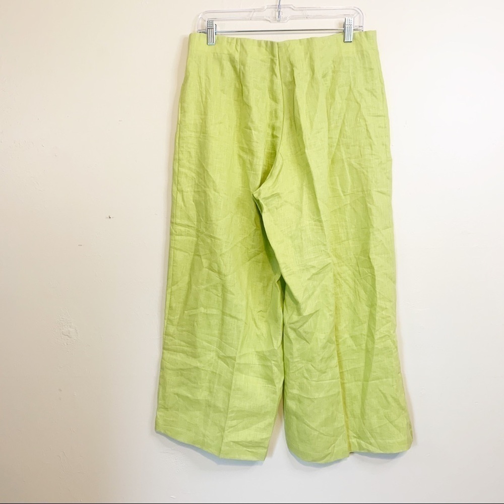 EVELYN & ARTHUR Green Wide Leg Cropped Linen Pants - Picture 2 of 5